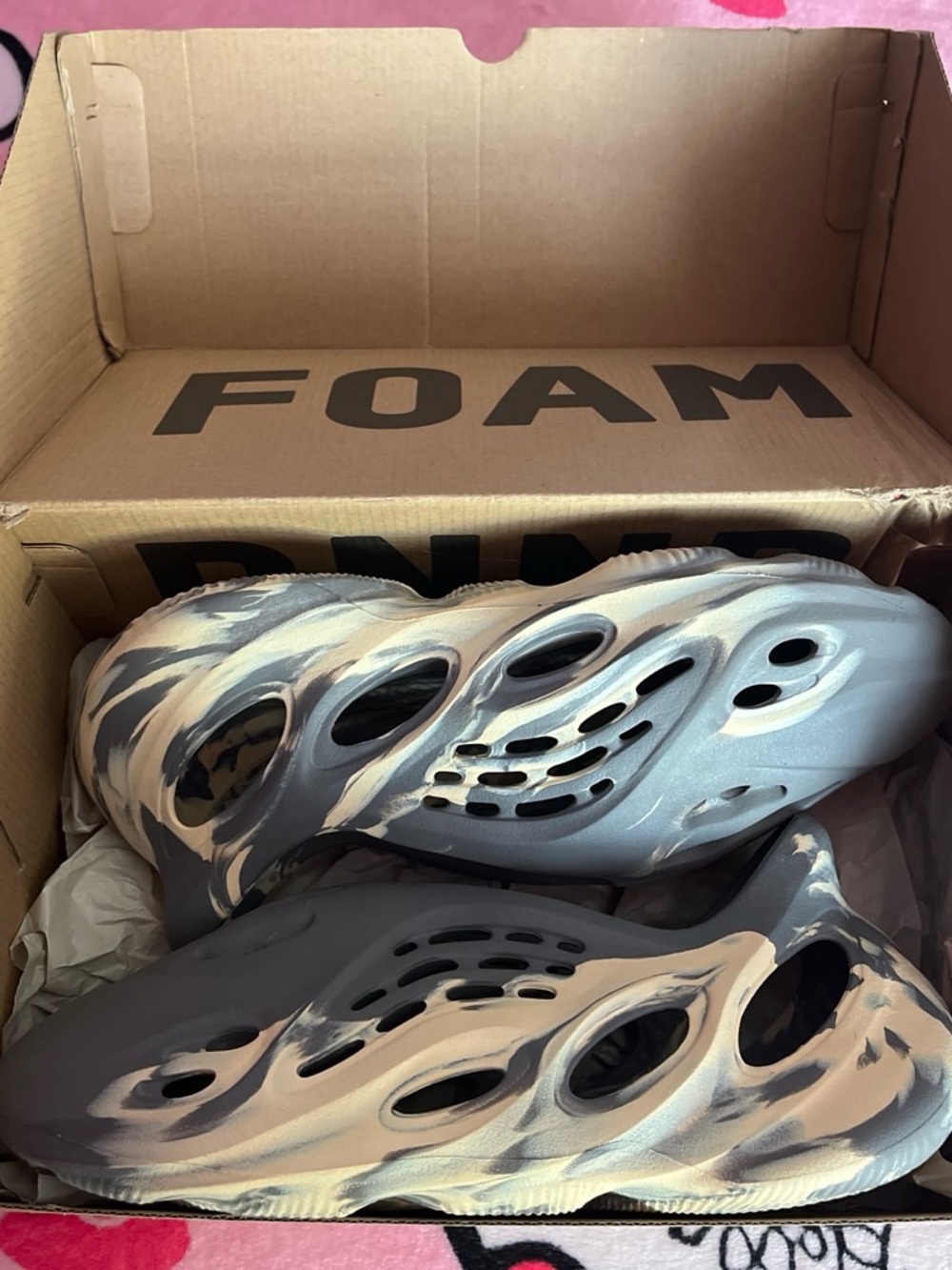 Yeezy Foam Runners in Gray and Cream Swirl